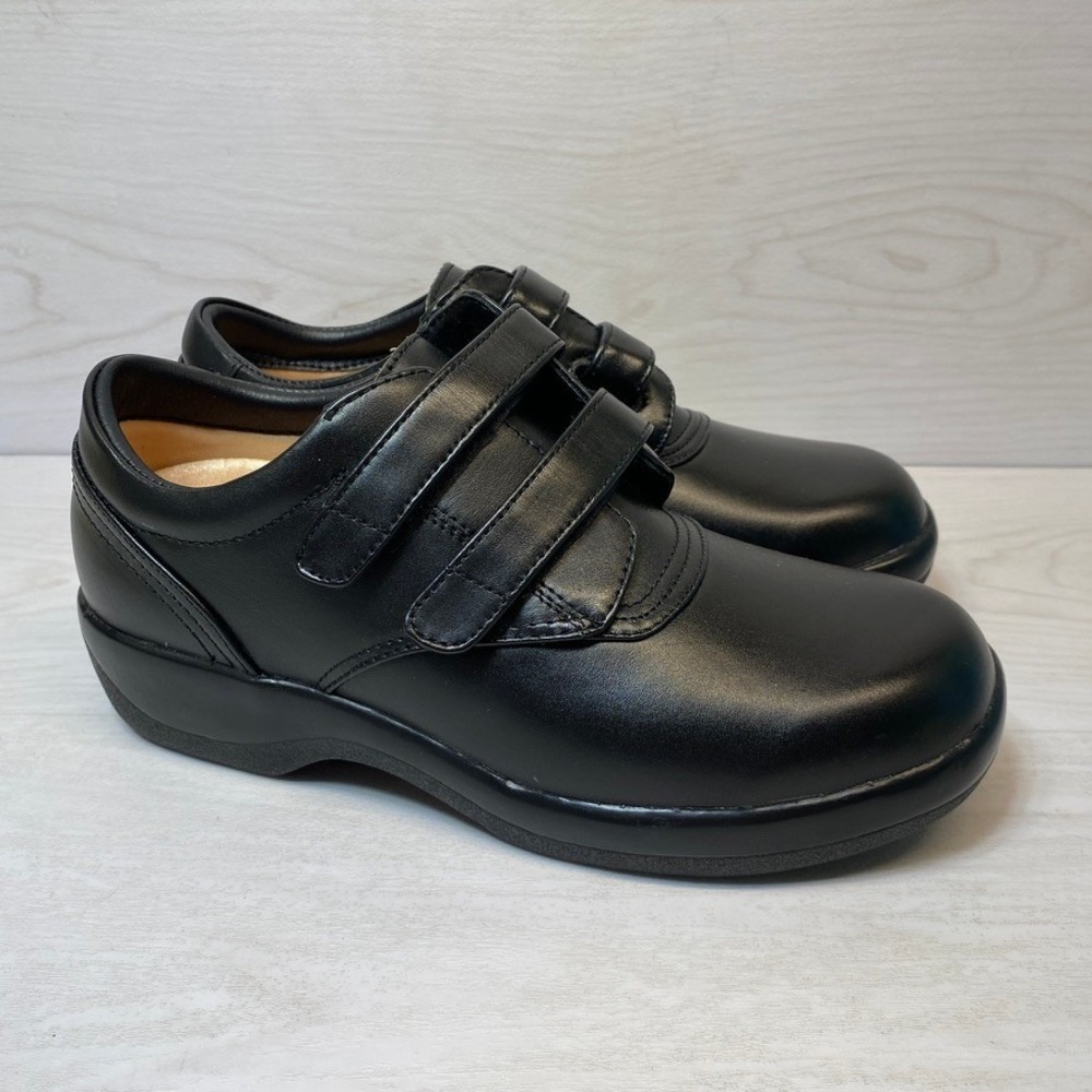 Apex Womens 10M Walking Shoes 1260W Double Strap Black Leather Comfort Sneakers